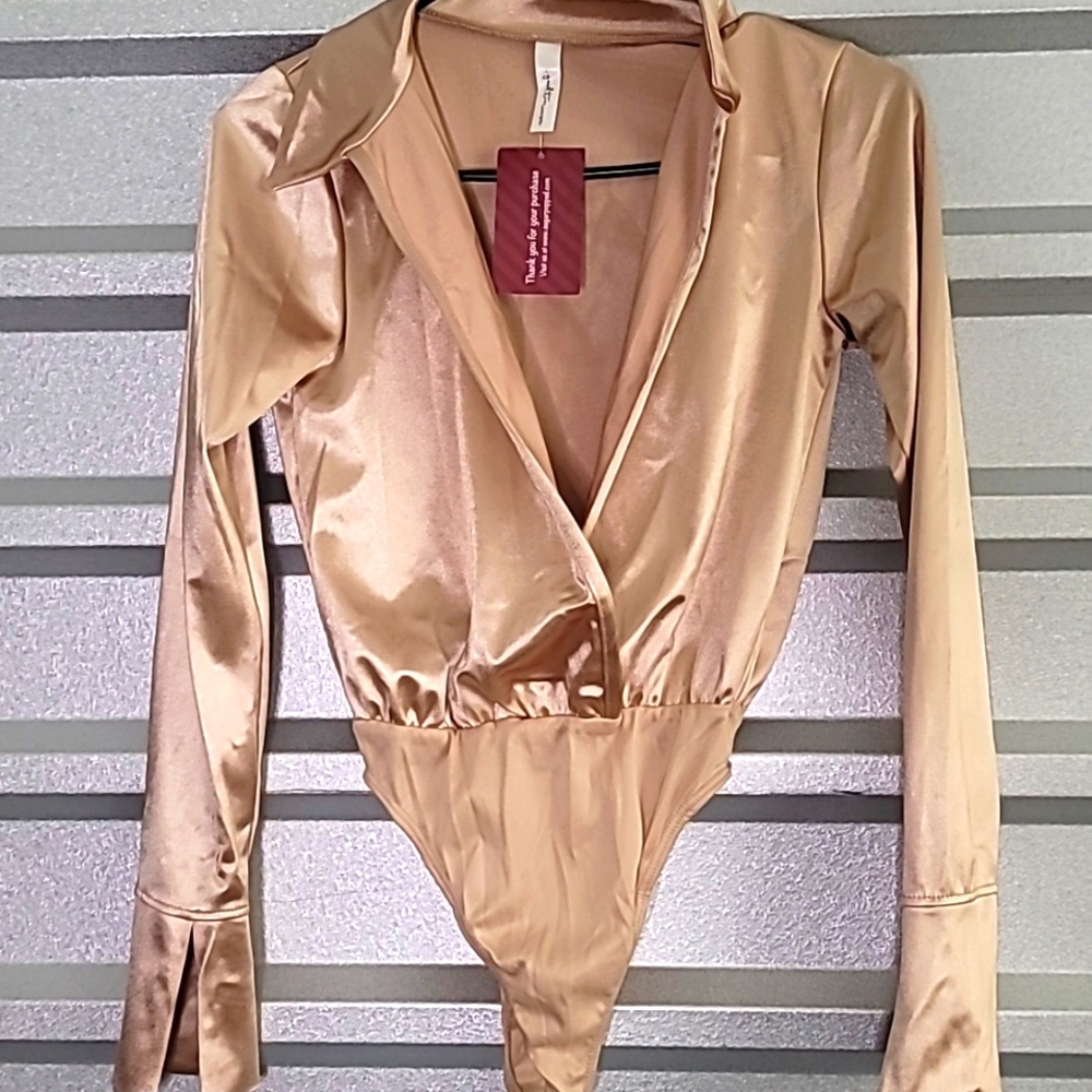 "SUGAR POPPED" Gold Onesie Bell sleeves size Small. NEW YEARS worthy. Boutique
